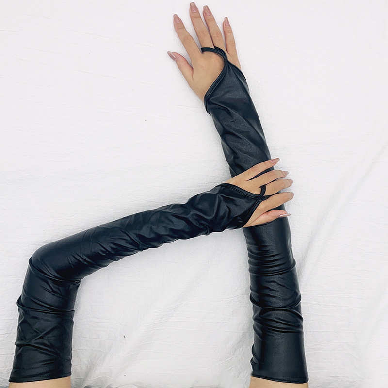 Street Fashion Gloves - Women Patent Leather Hook Finger Long
