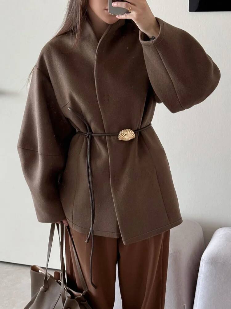 Street Fashion Taiwan - Chic Women's Solid Woolen Coat Elegant
