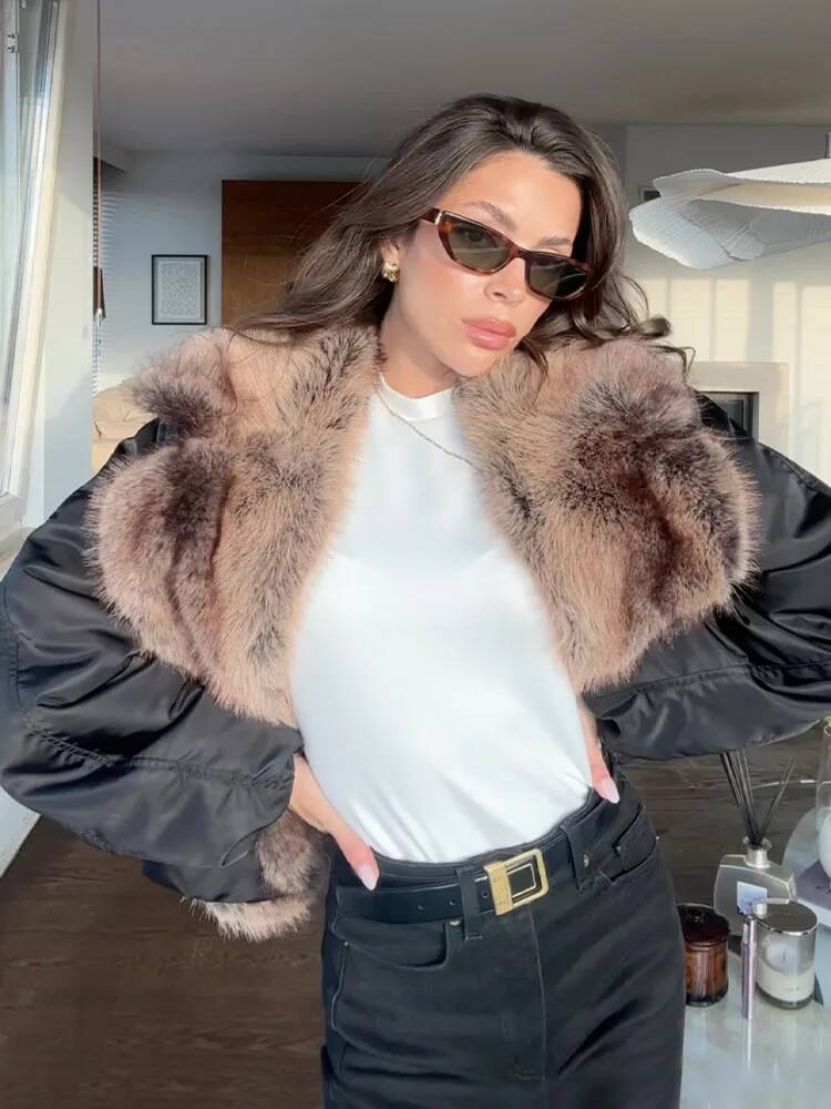 Street Fashion Taiwan - Women Fashion Faux Fur Collared Jacket