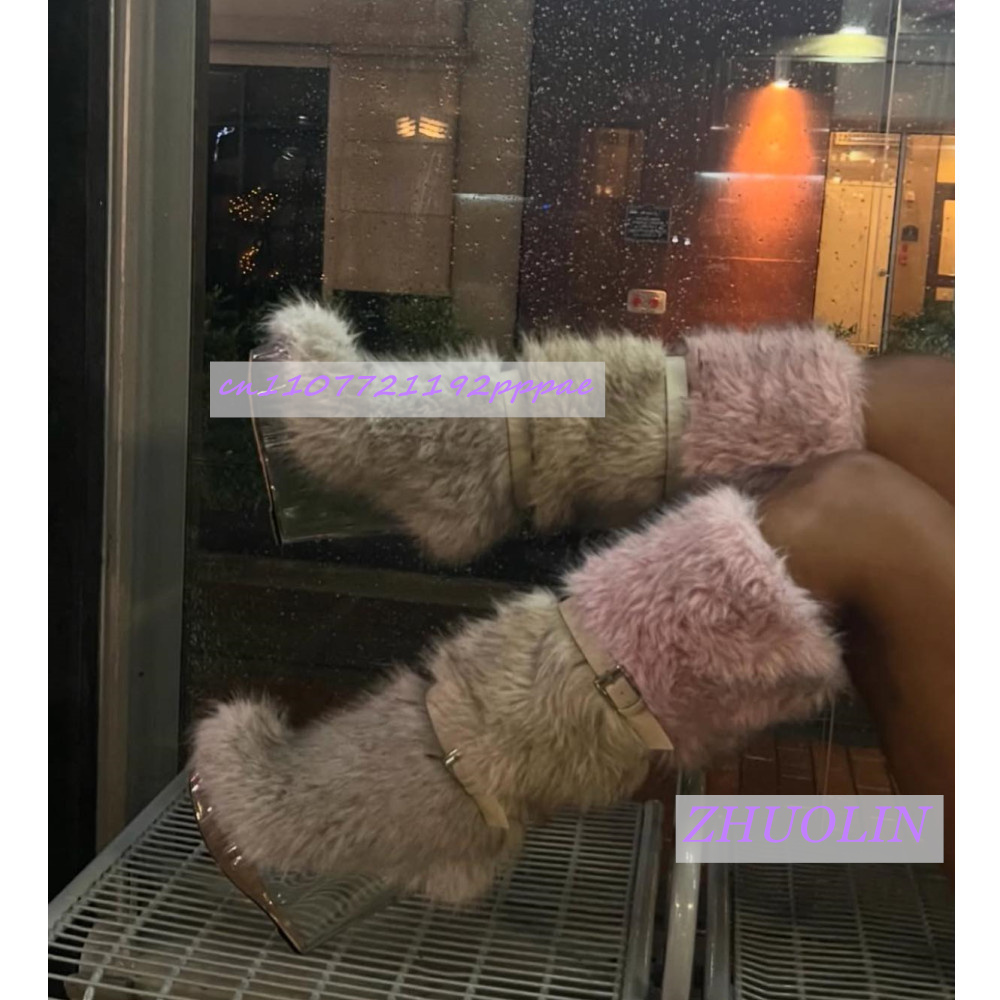 Street Fashion Trends - Winter Gradient Furry Transparent Wedge Boots