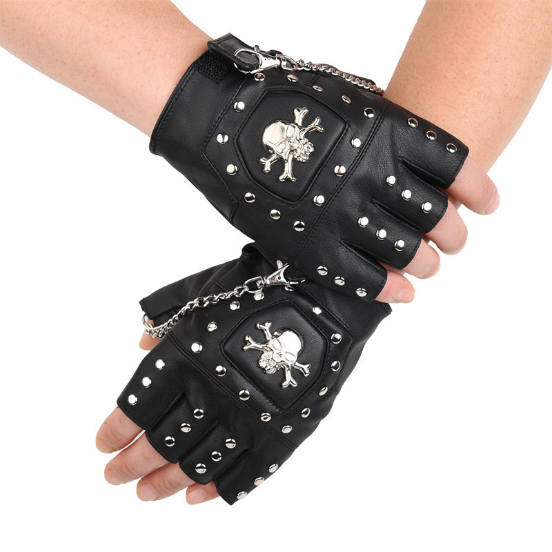 Street Fashion Gloves - Skull Rivet Gloves Street Dance Men
