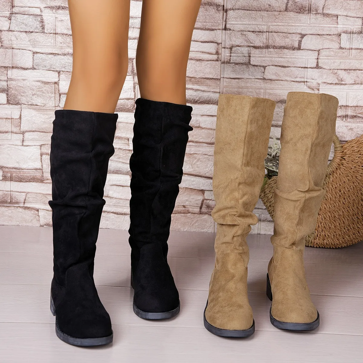 Street Fashion Rome - Pleated Boots Women Faux Suede Flock