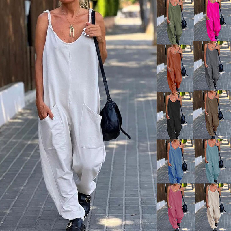 Street Fashion England - Jumpsuit Women's Solid Color Loose Suspender