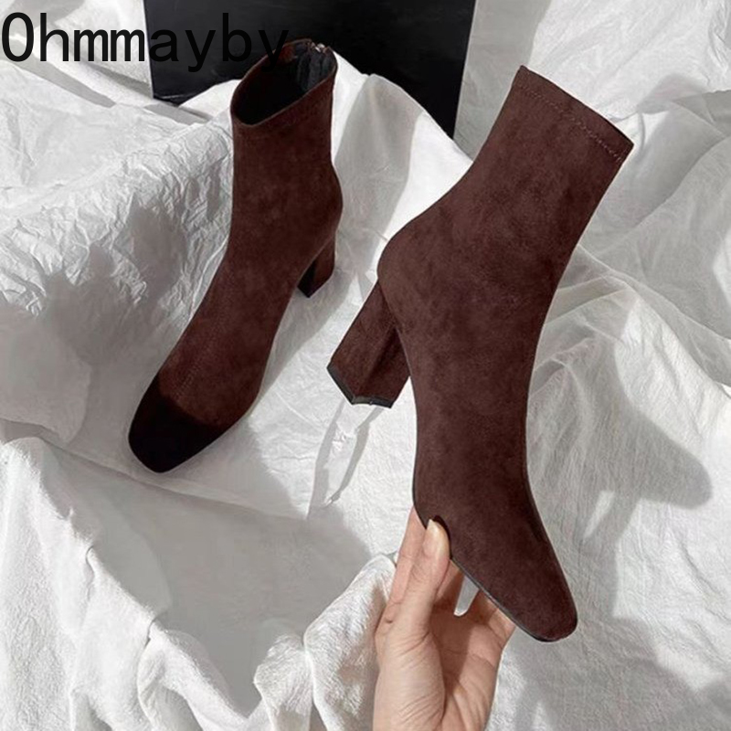 Street Fashion Rome - Autumn Winter Square Toe Woman Ankle