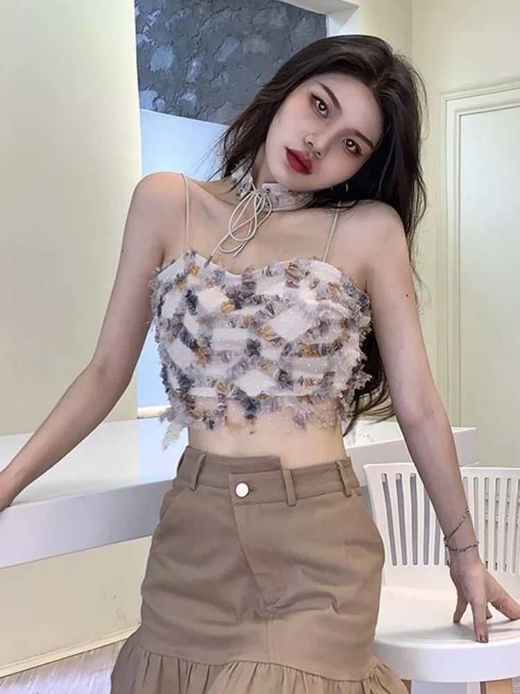 Street Fashion Korean Girl - Camis Women Summer Print Crop Tops