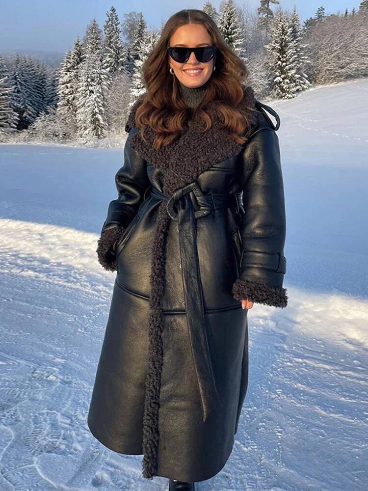 Street Fashion Taiwan - Faux Fur Leather Jacket Women Lapel