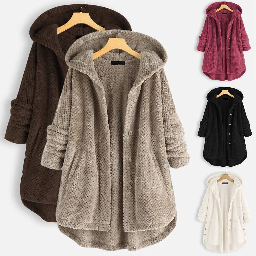 Street Fashion Taiwan - Fashionable Double-Sided Fleece Hooded Jacket Plus