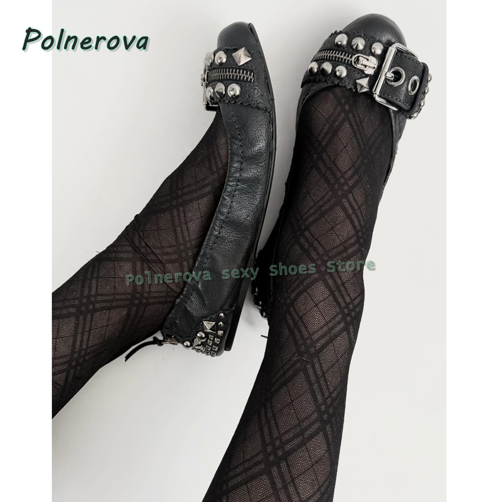Street Fashion Women - Rivet Belt Buckle Mary Jane Shoes