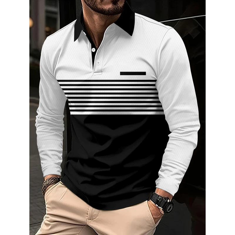 Street Fashion England - Striped pattern printed polo shirt for