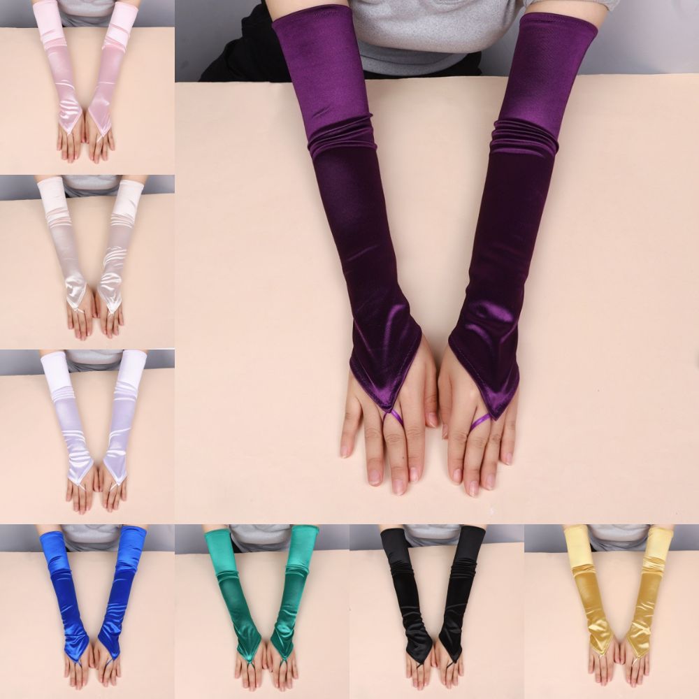 Street Fashion Gloves - New 49CM Women Gloves Satin Solid