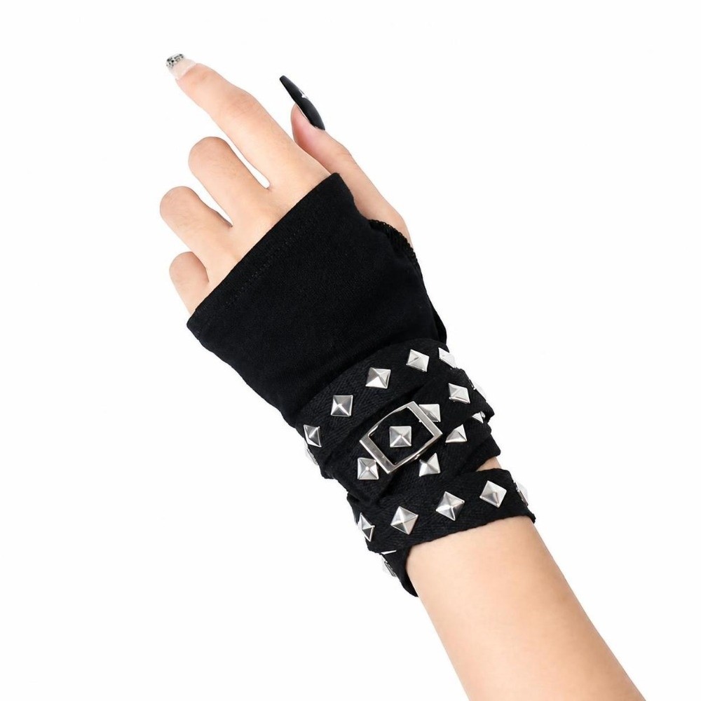 Street Fashion Gloves - Metal Rivet Detail Women's Fingerless Gloves