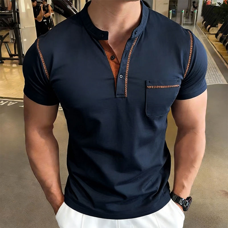 Street Fashion Men - New Summer Men's Henry Collar Short